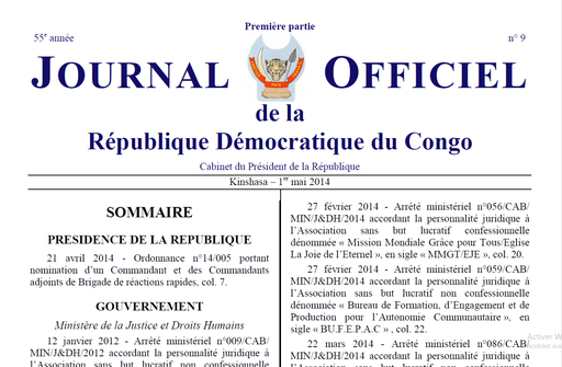 Arrêté ministériel n°009/CAB/ MIN/J&DH/2012 accordant la personnalité juridique à l’Association sans but lucratif non confessionnelle dénommée « Fédération des Scouts de la République Démocratique du Congo », en sigle « FESCO »