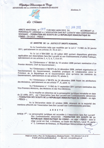 Arrêté Ministériel (personnalité juridique FESCO)